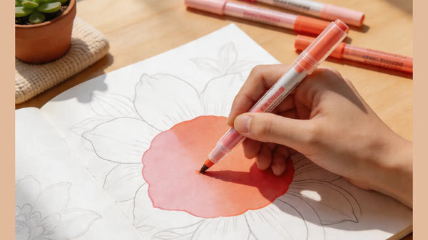 echnique de dégradé au feutre acrylique sur livre de coloriage adulte