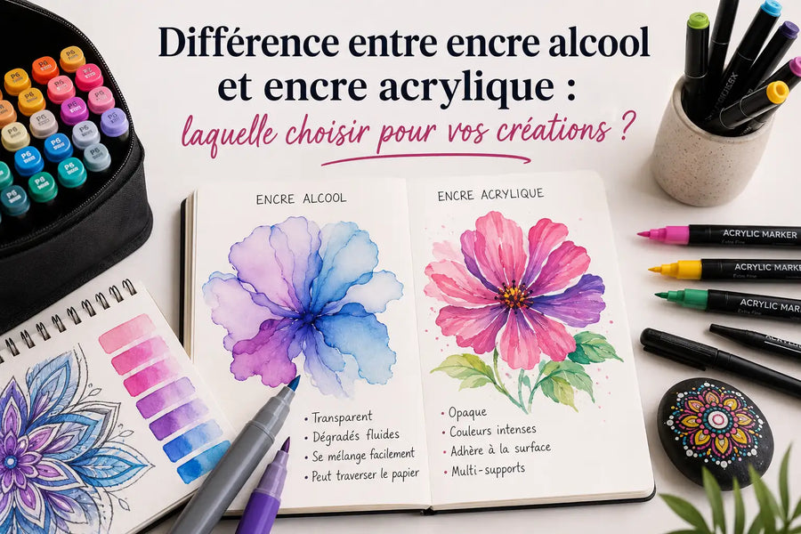 Comparaison entre encre alcool et encre acrylique pour le coloriage et les loisirs créatifs
