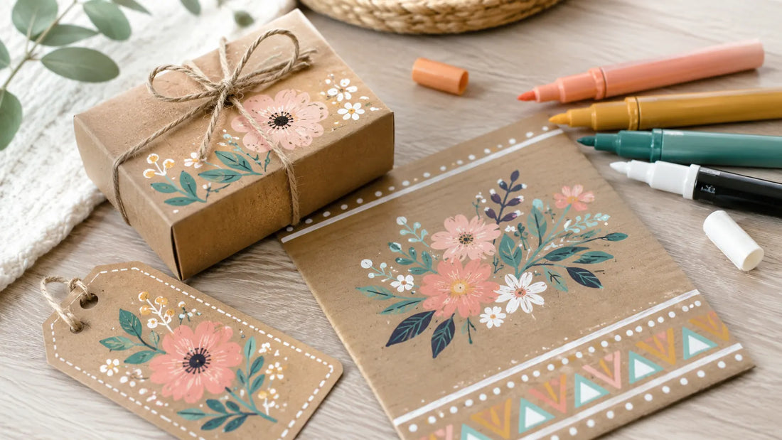 Carton décoré avec des feutres acryliques colorés pour un projet créatif