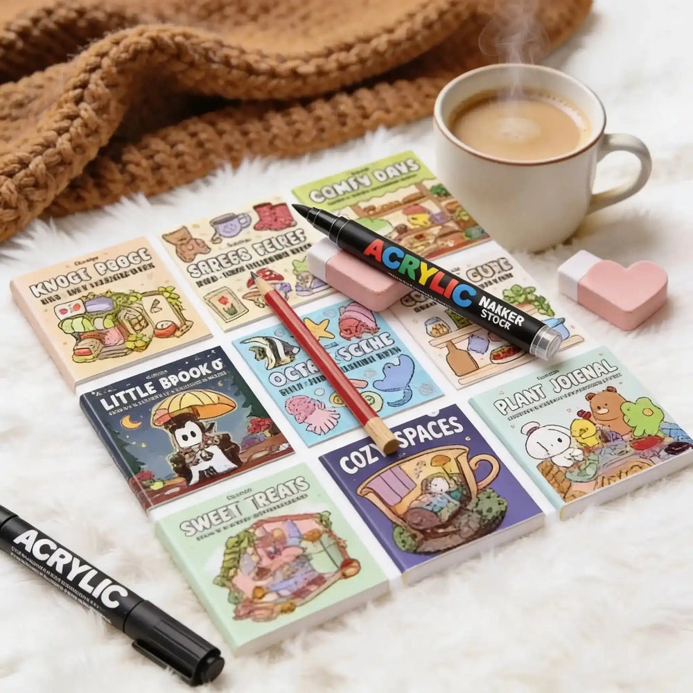 Livre de coloriage : collection de feutres acryliques et accessoires créatifs pour détente, DIY, coloriage adulte et projets artistiques