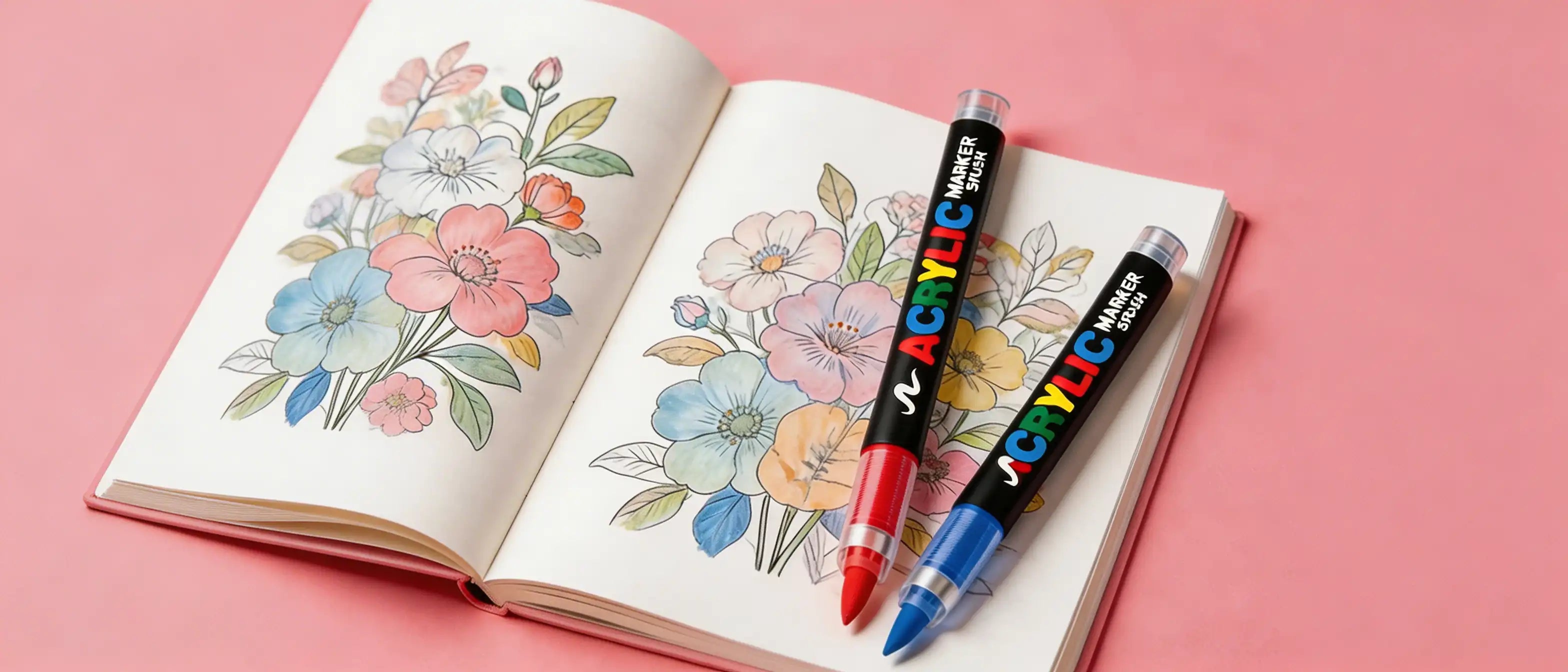 feutre-acrylique-banniere-livre-coloriage-floral - Feutre Acrylique