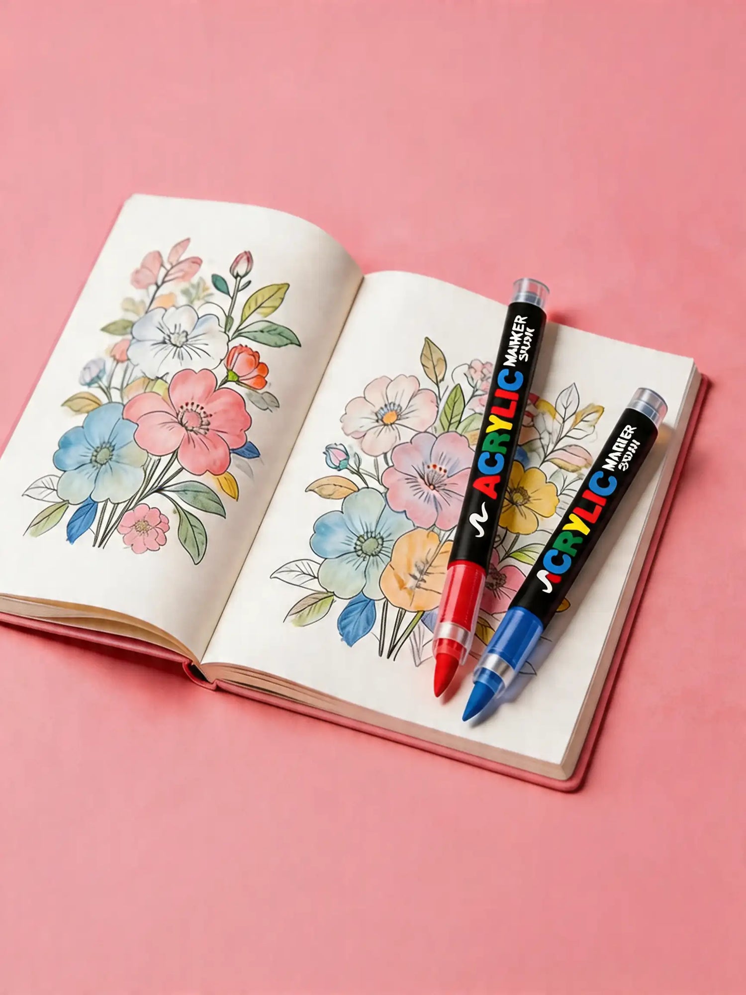 feutre-acrylique-livre-coloriage-fleurs-rose - Feutre Acrylique