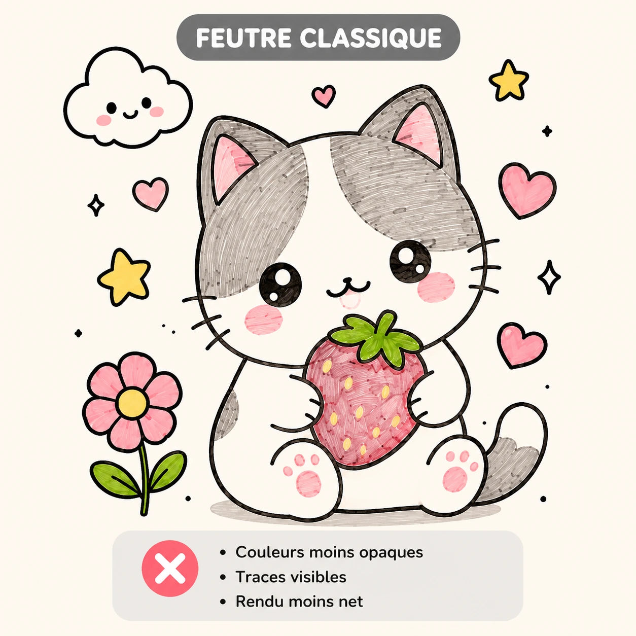 Dessin colorié au feutre classique avec traces visibles