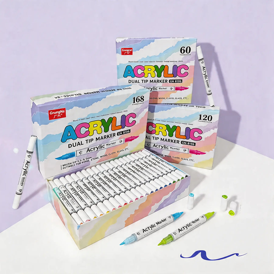 Feutres double pointe acryliques 60 à 168 couleurs - image produit - feutres acryliques pour coloriage adulte, DIY, décoration et projets créatifs