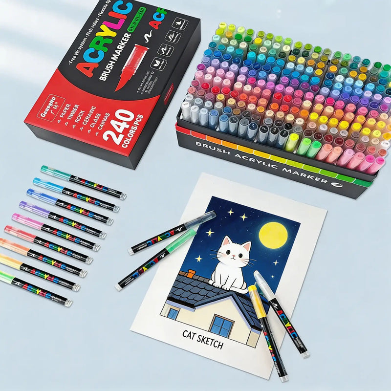 marqueur-acrylique-set-240-couleurs-boite-rangement - Feutre Acrylique