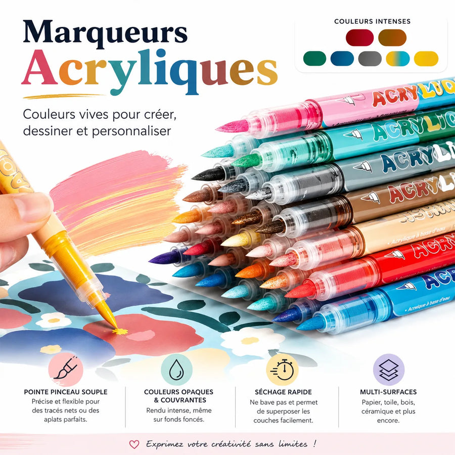 Feutres acryliques par thèmes 12 couleurs - image produit