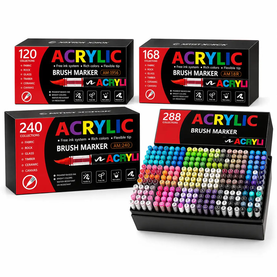 Marqueur Acrylique L'Univers 120 à 288 Couleurs - Feutre Acrylique - feutres acryliques pour coloriage adulte, DIY, décoration et projets créatifs