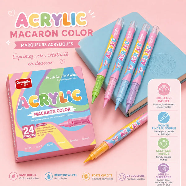 Feutres acryliques tons chair et pastel 24 couleurs - image produit