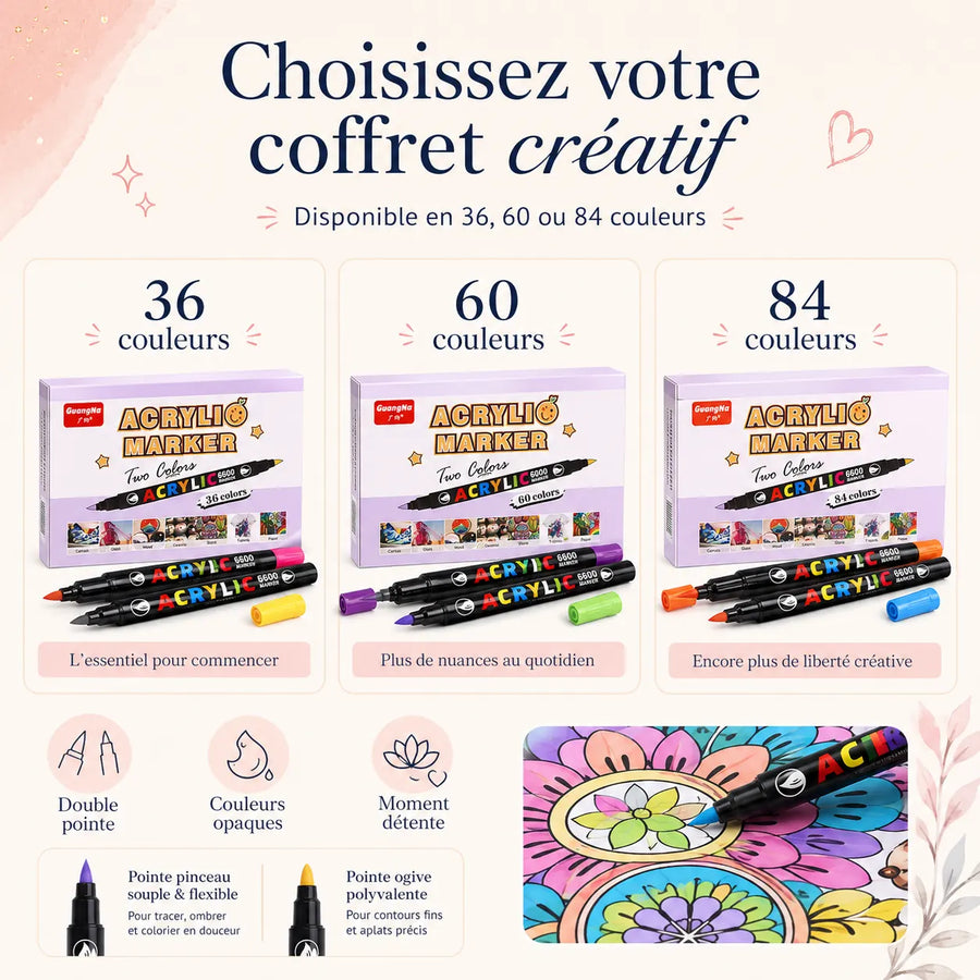 Feutres double pointe acryliques 36 à 84 couleurs - image produit