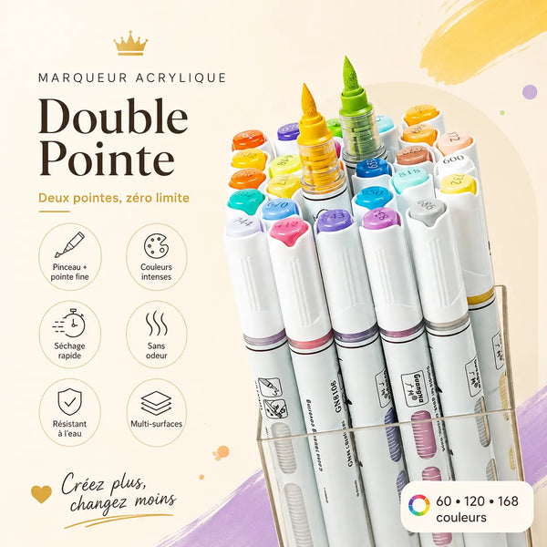 Feutres double pointe acryliques 60 à 168 couleurs - image produit