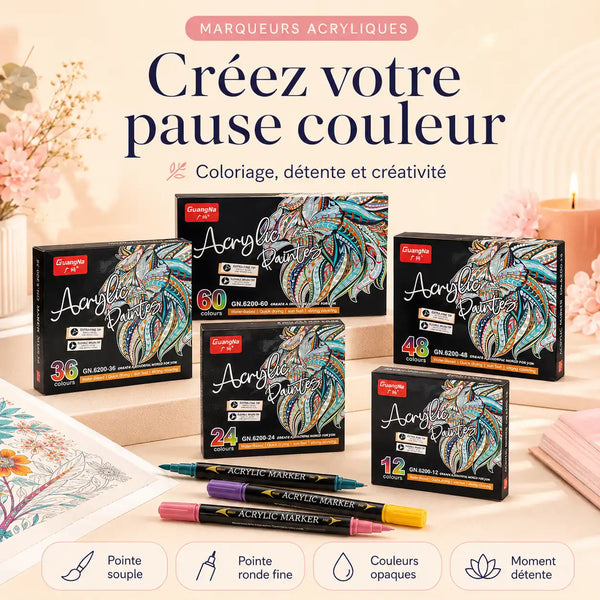 Feutres double pointe acryliques 12 à 60 couleurs - image produit