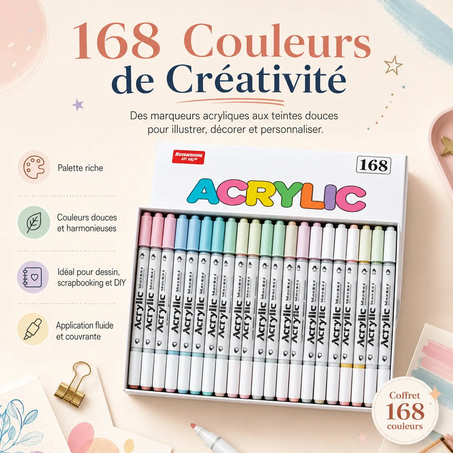 Feutres double pointe acryliques 60 à 168 couleurs - image produit