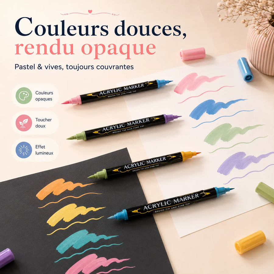 Feutres double pointe acryliques 12 à 60 couleurs - image produit